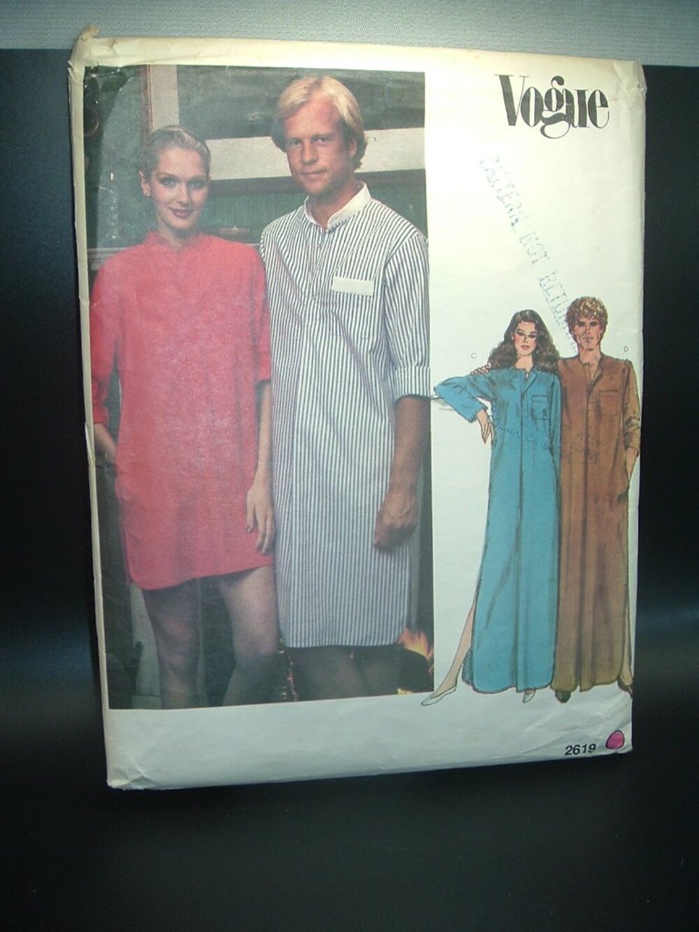VTG Nightshirt 1980 Vogue Sewing Pattern 2619 Unisex Men's Women's